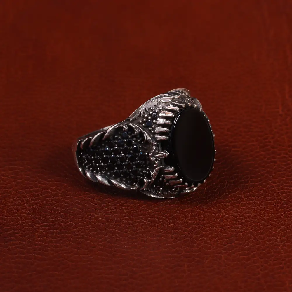 انگشتر عقیق مشکی مردانه کد 24993