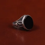 انگشتر عقیق مشکی مردانه کد 24995
