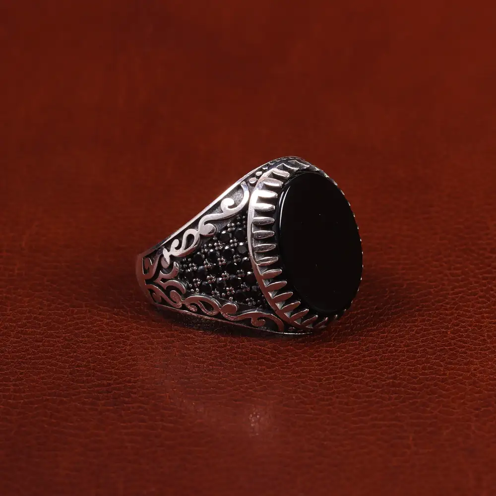 انگشتر عقیق مشکی مردانه کد 25003