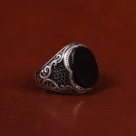 انگشتر عقیق مشکی مردانه کد 25007
