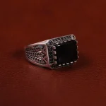 انگشتر عقیق مشکی مردانه کد 25011
