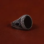 انگشتر عقیق مشکی مردانه کد 25015