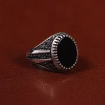 انگشتر عقیق مشکی مردانه کد 25021