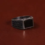 انگشتر عقیق مشکی مردانه کد 25022