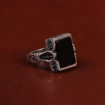 انگشتر عقیق مشکی مردانه کد 25032