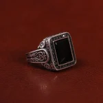 انگشتر عقیق مشکی مردانه کد 25036