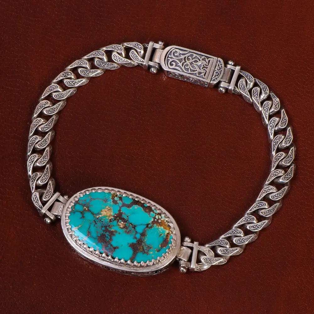 دستبند فیروزه مردانه کد 25059