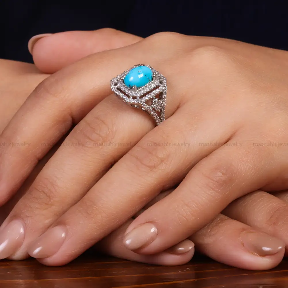 انگشتر فیروزه عجمی زنانه کد 24596