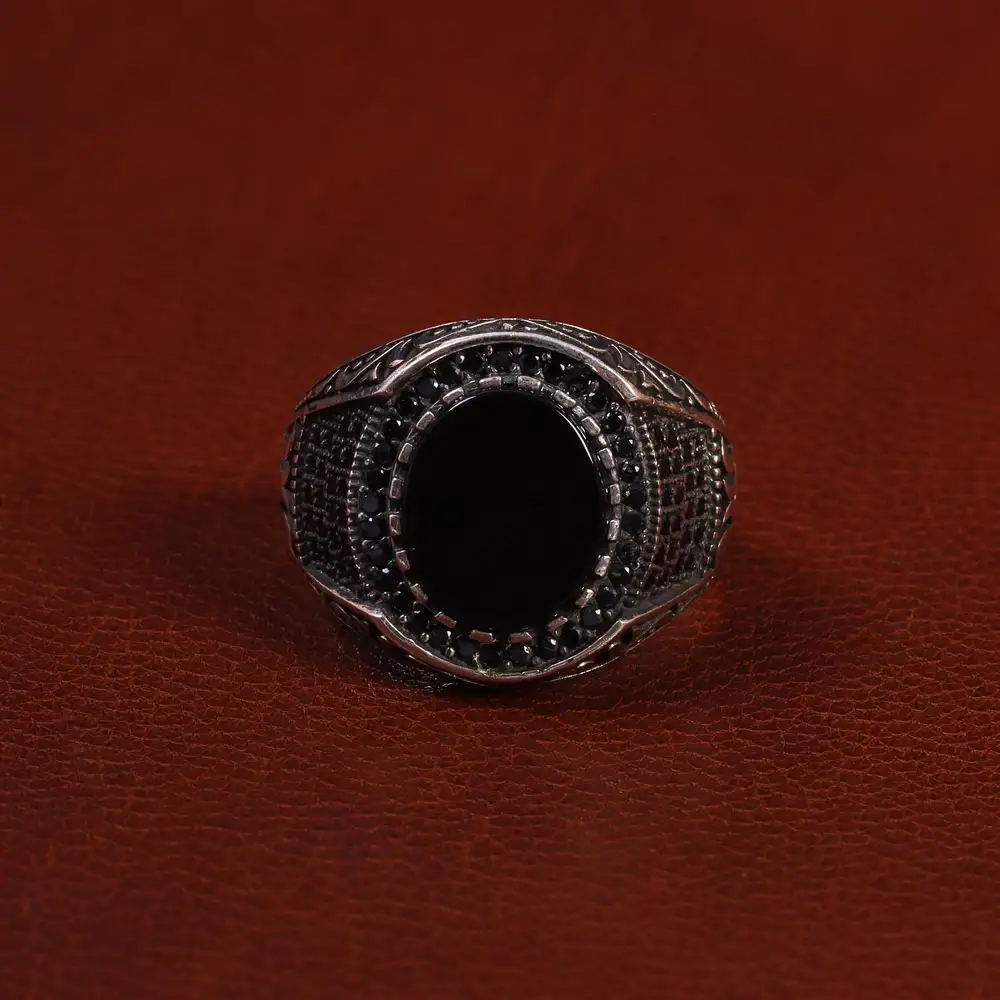 انگشتر عقیق مشکی مردانه کد 24989