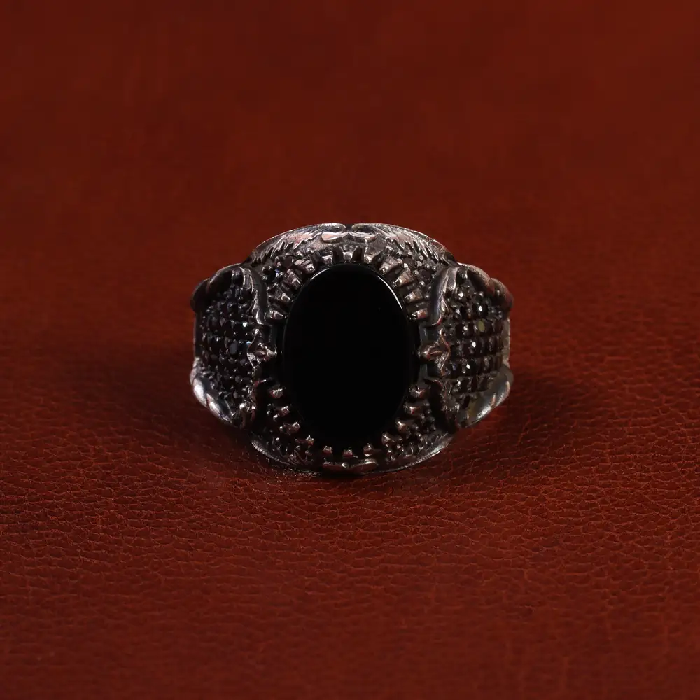 انگشتر عقیق مشکی مردانه کد 24993