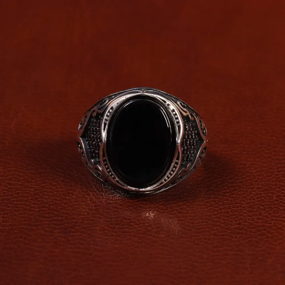 انگشتر عقیق مشکی مردانه کد 25005