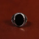 انگشتر عقیق مشکی مردانه کد 25007