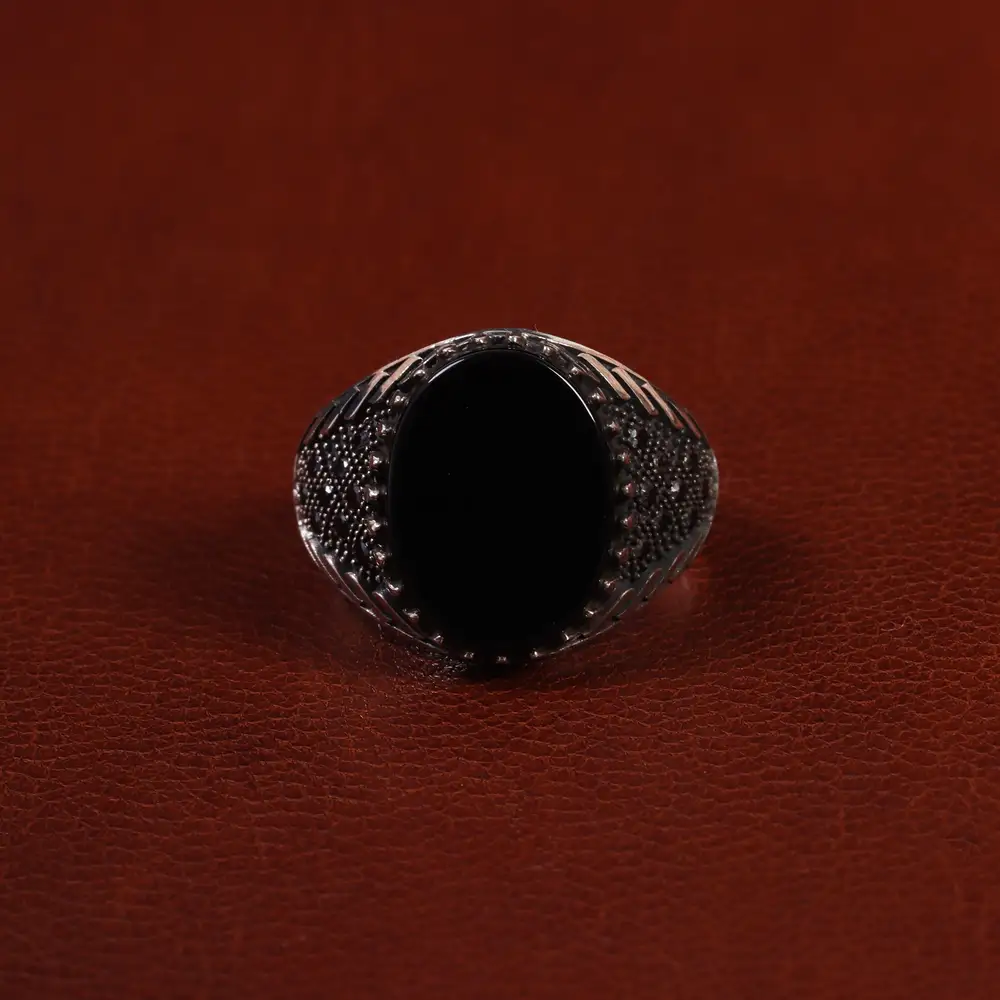 انگشتر عقیق مشکی مردانه کد 25009