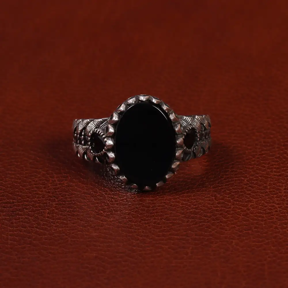 انگشتر عقیق مشکی مردانه کد 25014