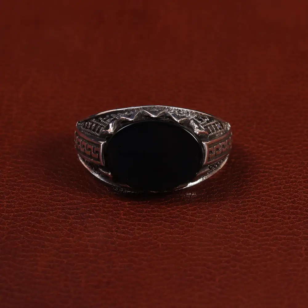 انگشتر عقیق مشکی مردانه کد 25024