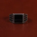 انگشتر عقیق مشکی مردانه کد 25029