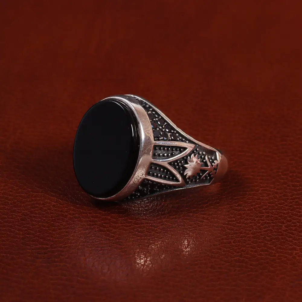 انگشتر عقیق مشکی مردانه کد 24995