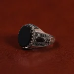 انگشتر عقیق مشکی مردانه کد 24996