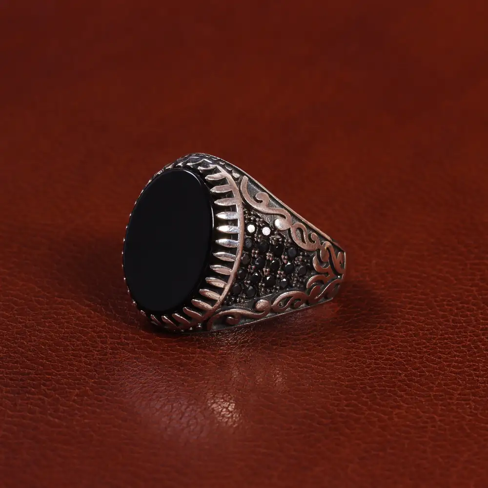 انگشتر عقیق مشکی مردانه کد 25003