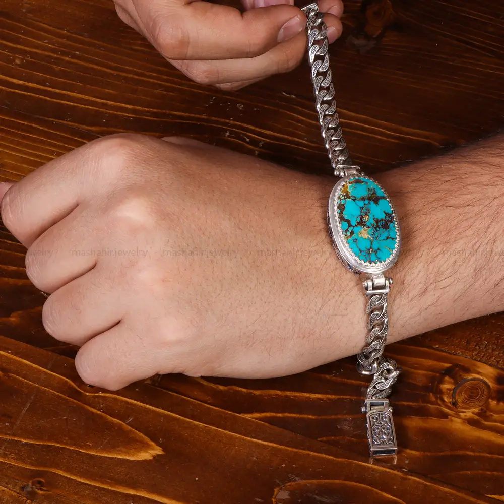 دستبند فیروزه مردانه کد 25059