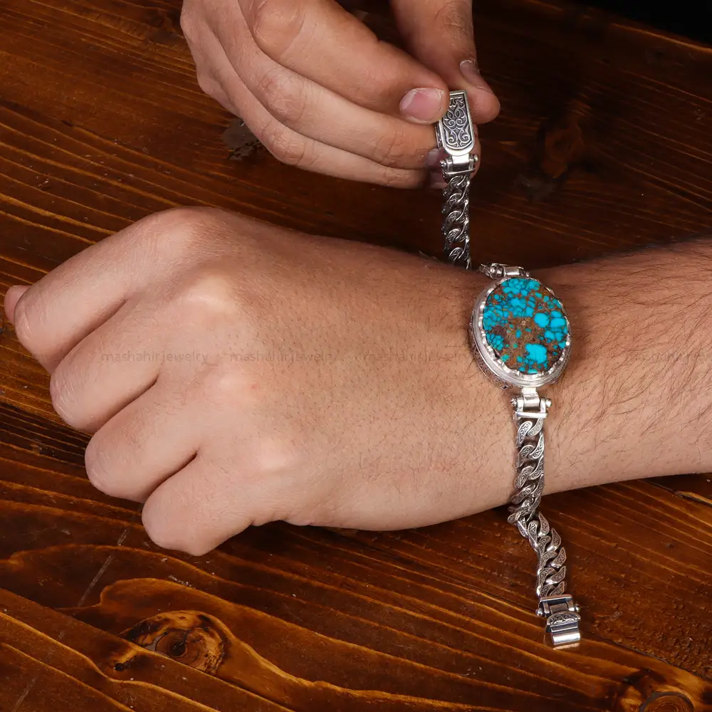 دستبند فیروزه مردانه کد 25061