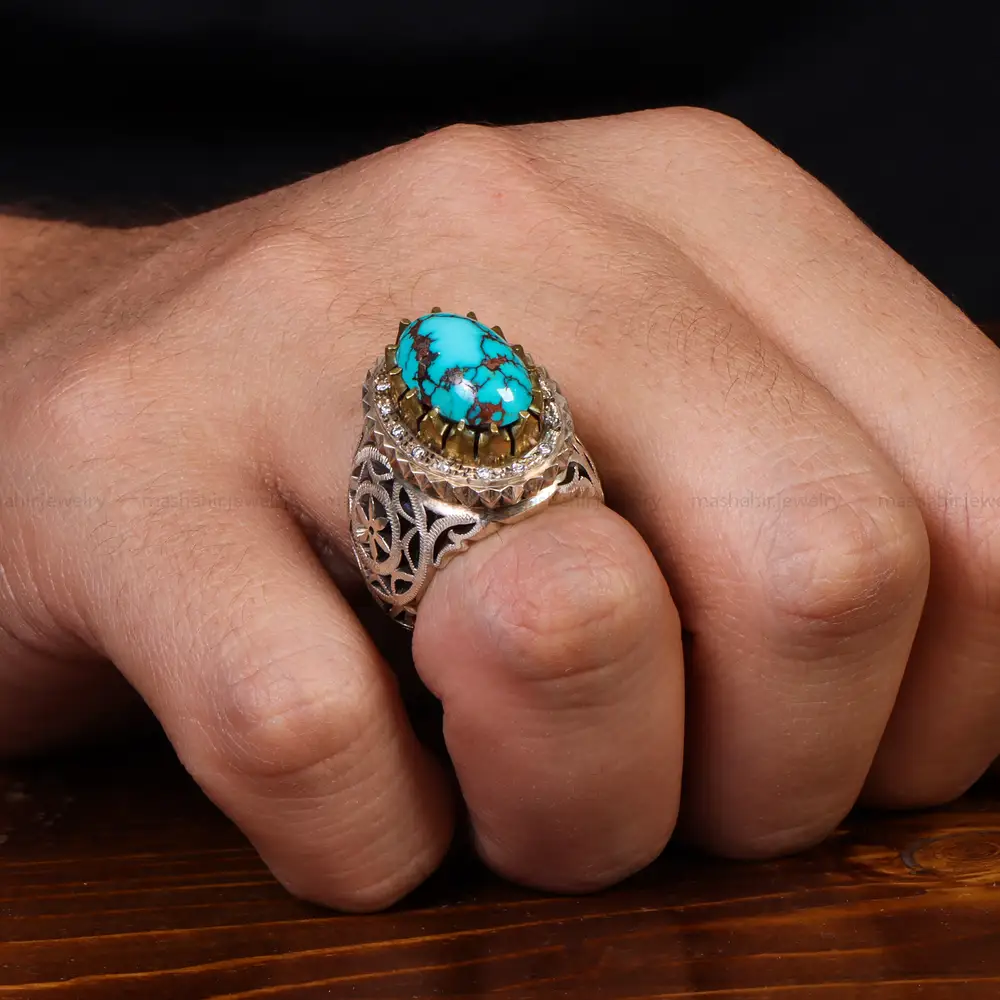 انگشتر فیروزه شجری مردانه کد 25045