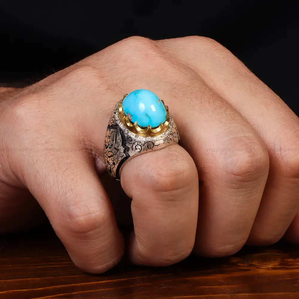 انگشتر فیروزه شجری مردانه کد 25046