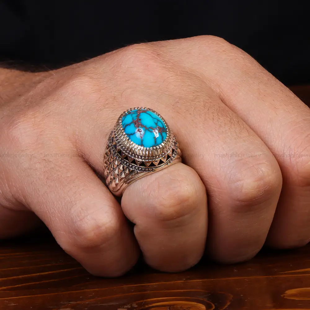 انگشتر فیروزه شجری مردانه کد 25099