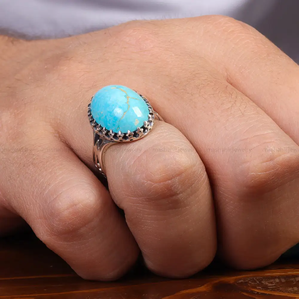 انگشتر فیروزه شجری مردانه کد 25106