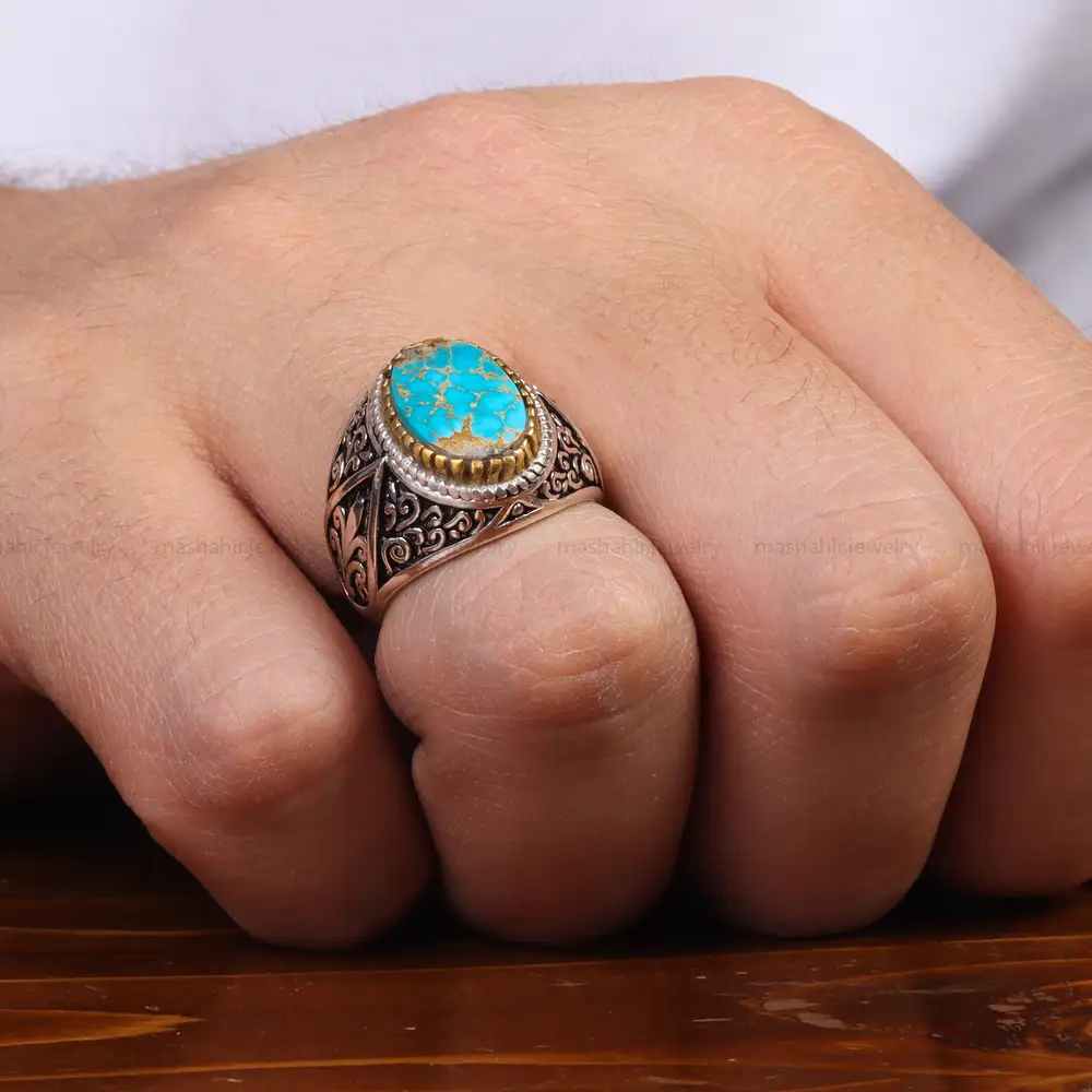 انگشتر فیروزه شجری مردانه کد 25144
