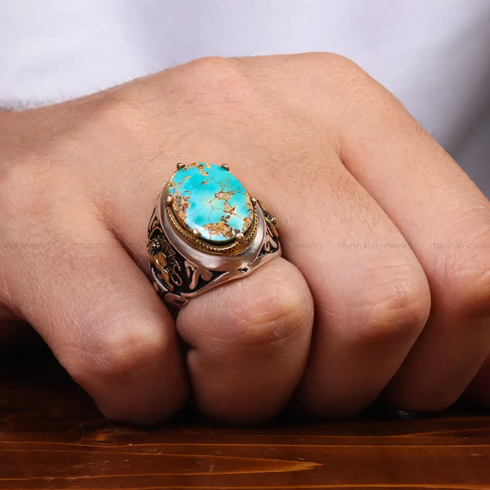 انگشتر فیروزه شجری مردانه کد 25155