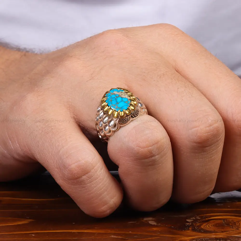 انگشتر فیروزه شجری مردانه کد 25162