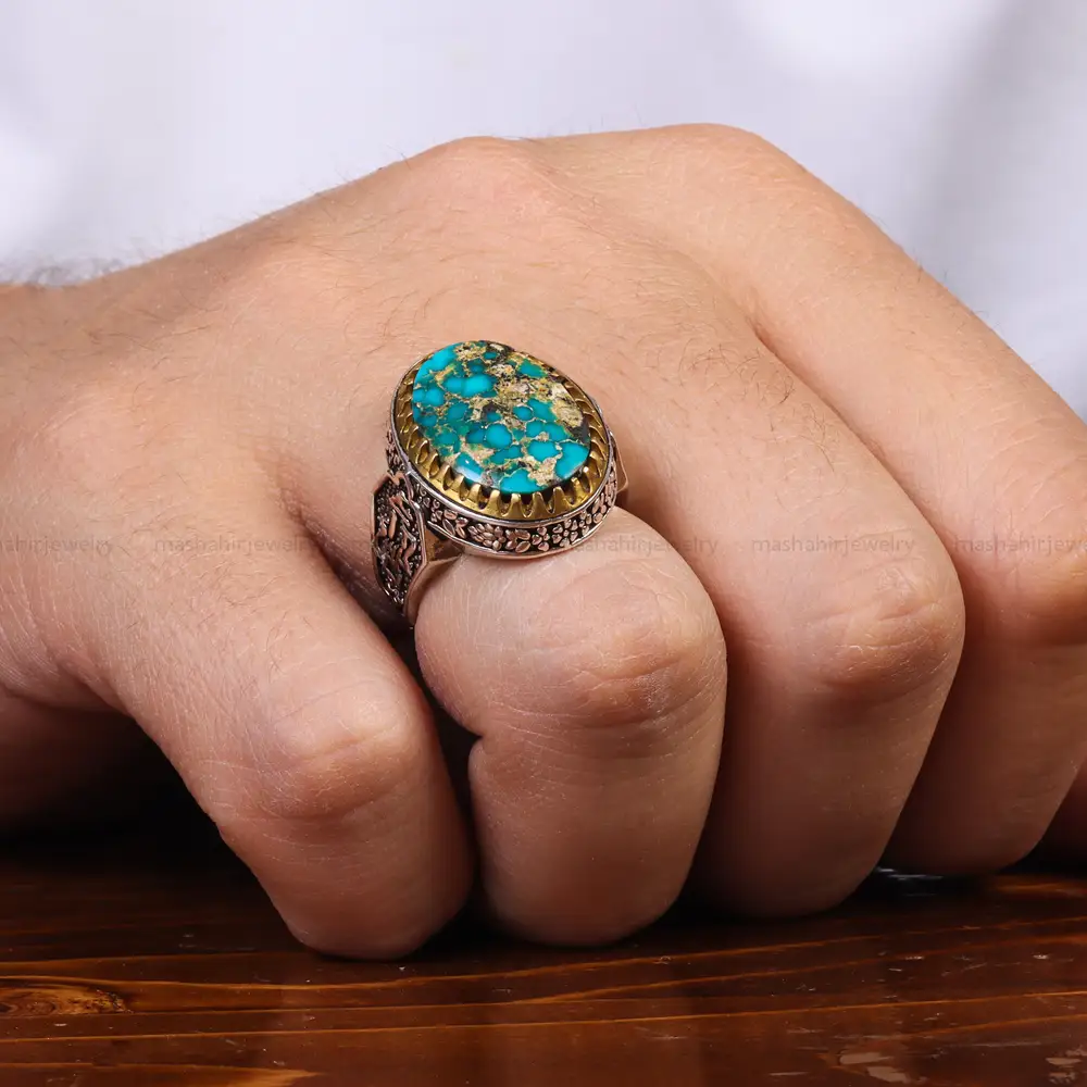 انگشتر فیروزه شجری مردانه کد 25186