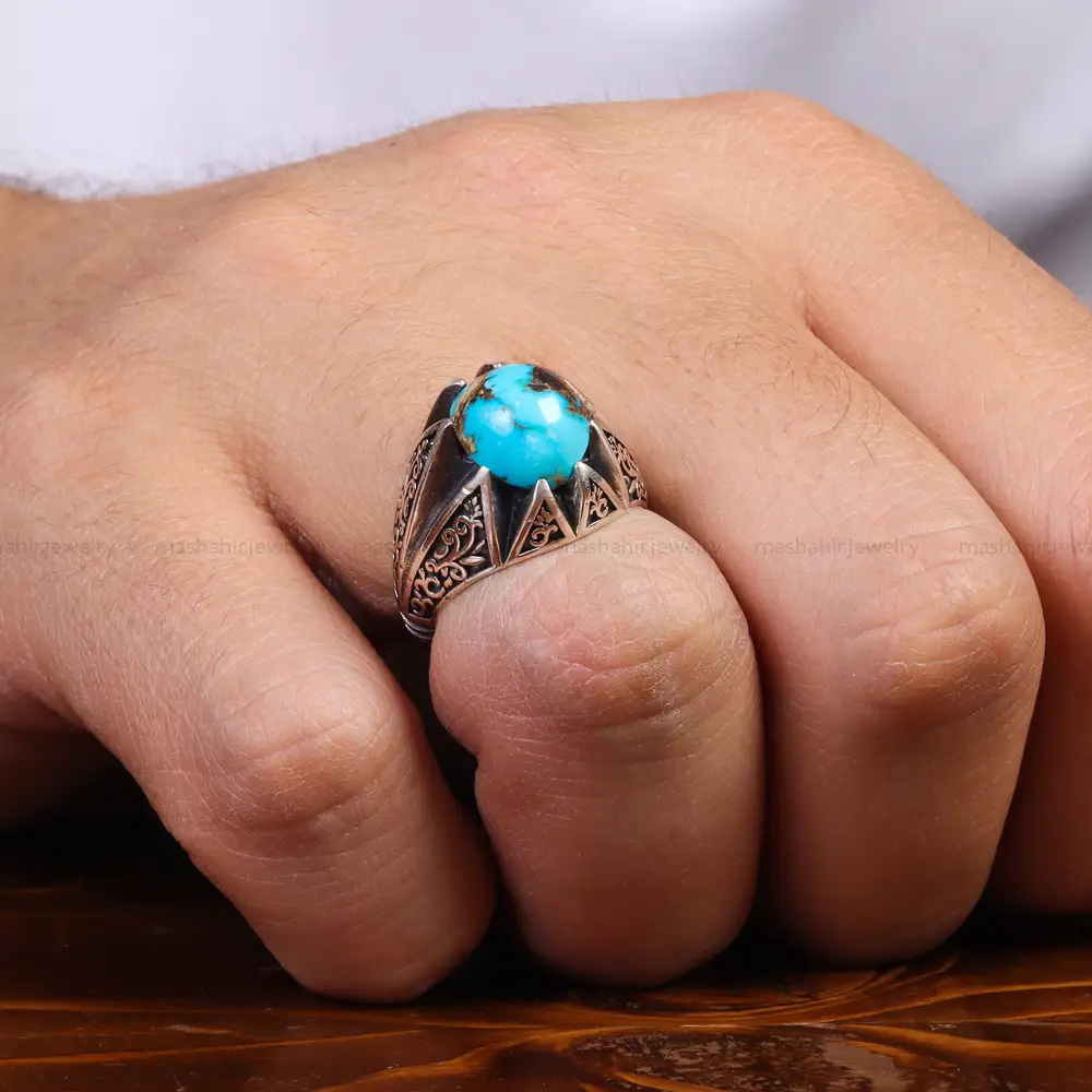 انگشتر فیروزه شجری مردانه کد 25197