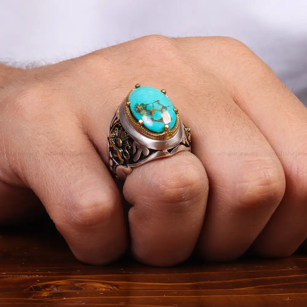 انگشتر فیروزه شجری مردانه کد 25225