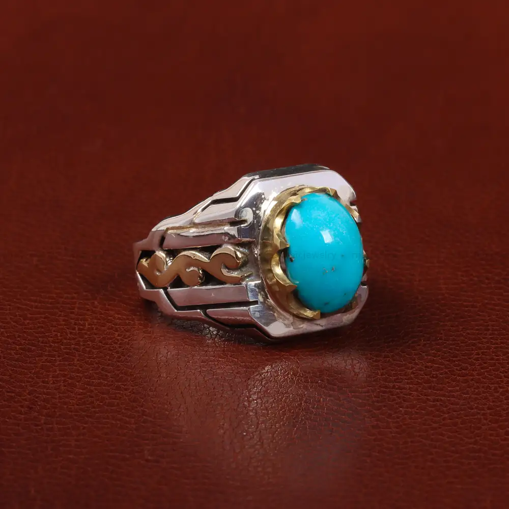 انگشتر فیروزه عجمی مردانه کد 25596