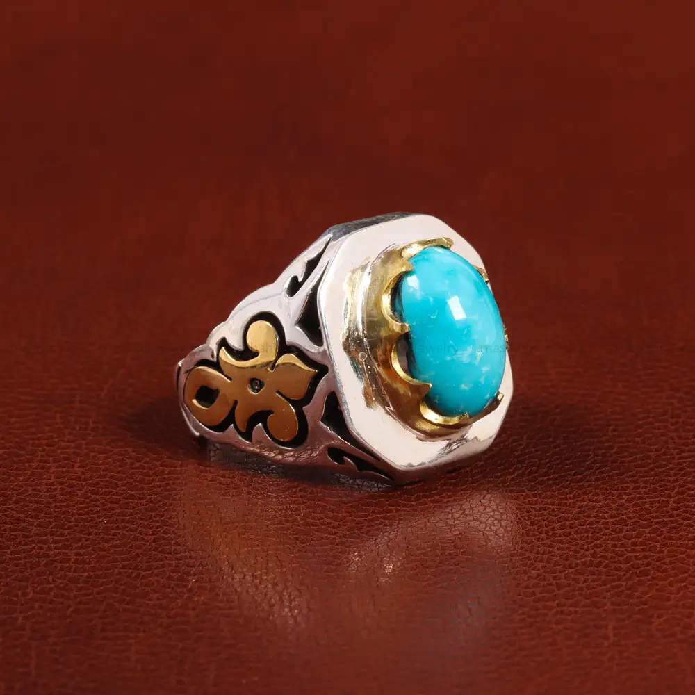 انگشتر فیروزه عجمی مردانه کد 25701