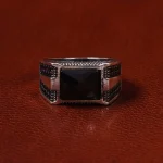 انگشتر عقیق مشکی مردانه کد 25326