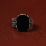 انگشتر عقیق مشکی مردانه کد 25340