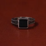 انگشتر عقیق مشکی مردانه کد 25342
