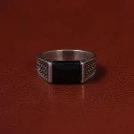 انگشتر عقیق مشکی مردانه کد 25343