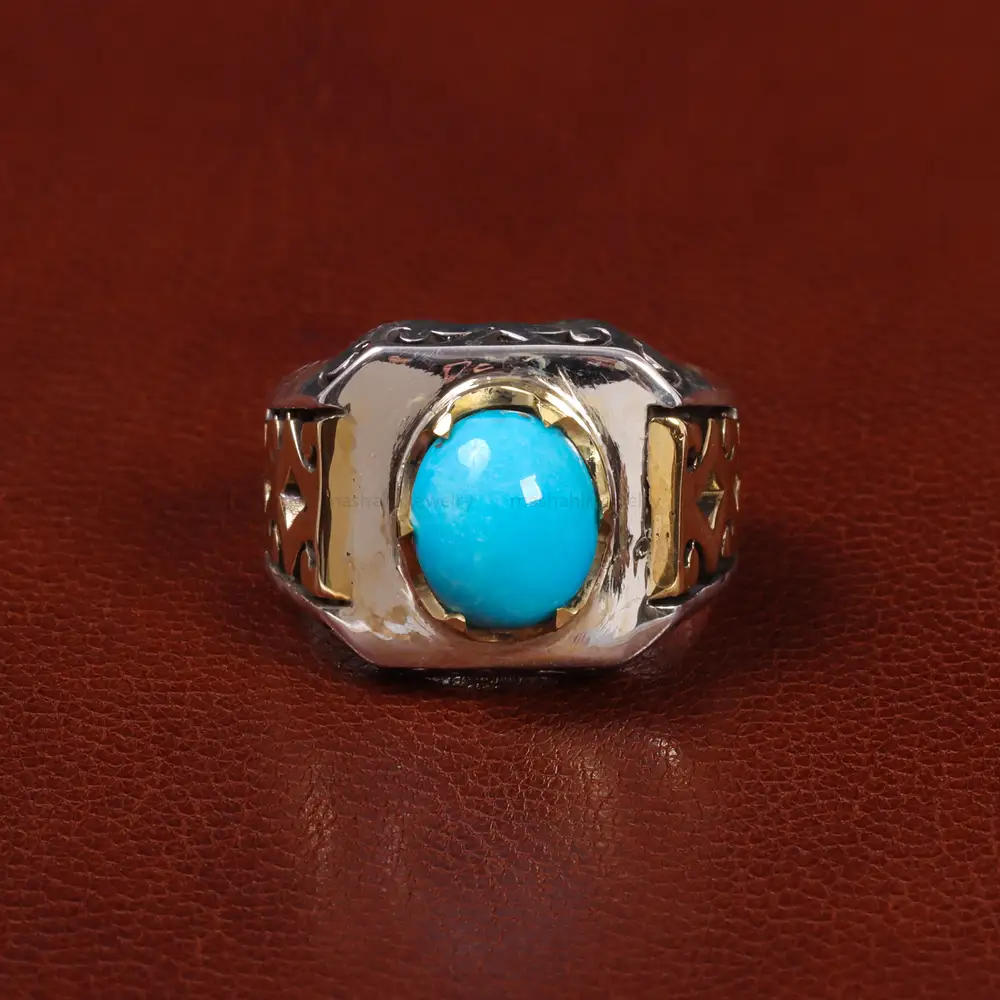 انگشتر فیروزه عجمی مردانه کد 25591