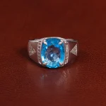 انگشتر توپاز آبی مردانه کد 25635