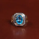 انگشتر توپاز آبی مردانه کد 25654