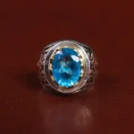 انگشتر توپاز آبی مردانه کد 25655