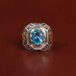 انگشتر توپاز آبی مردانه کد 25656