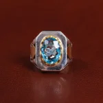 انگشتر توپاز آبی مردانه کد 25657