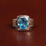 انگشتر توپاز آبی مردانه کد 25658