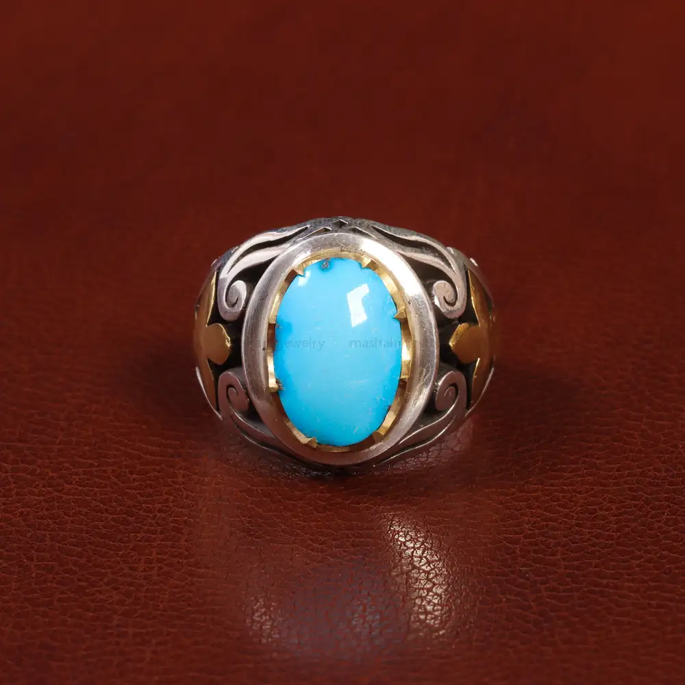 انگشتر فیروزه عجمی مردانه کد 25695