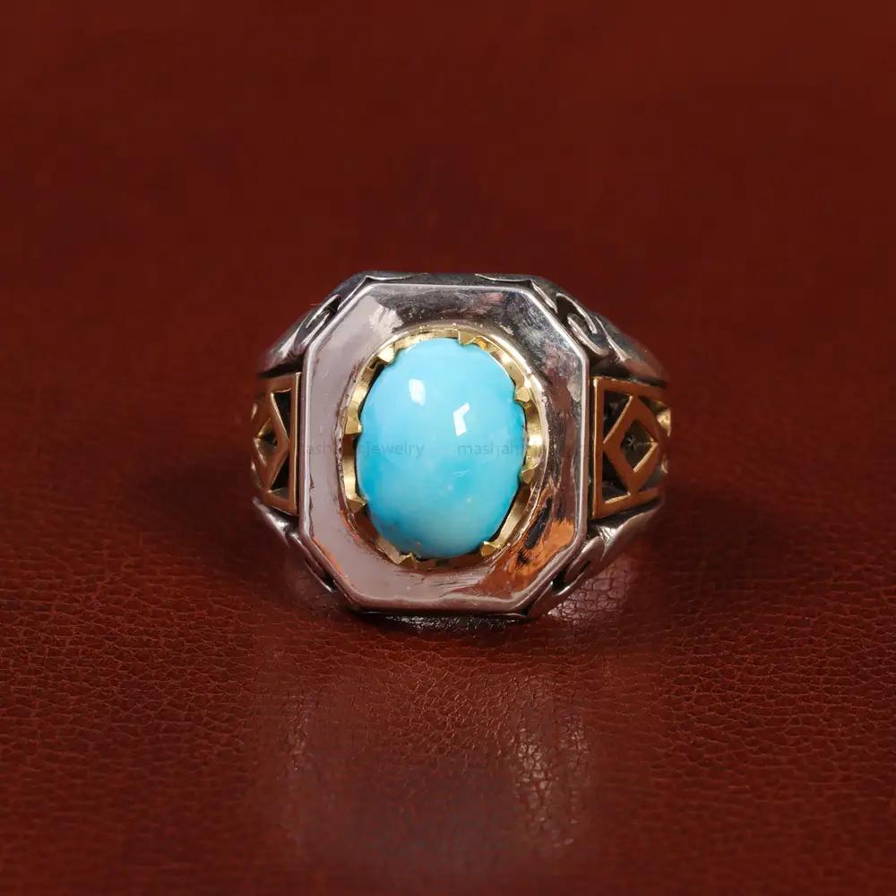 انگشتر فیروزه عجمی مردانه کد 25696